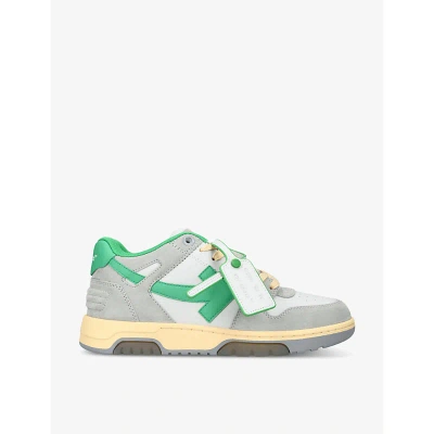 Off-white Out Of Office Logo-embroidered Leather Low-top Trainers In Green Comb