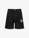 OFF-WHITE OFF-WHITE C/O VIRGIL ABLOH MEN'S RAW BLACK ANGORA 90S LOGO-EMBROIDERED DENIM SHORTS