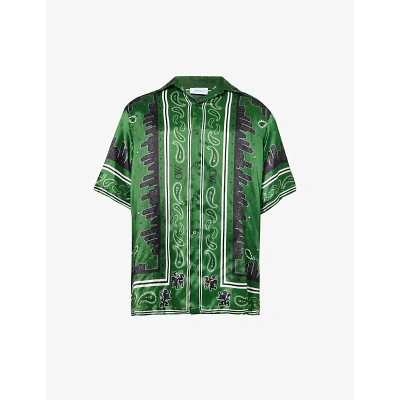 Off-white Bandana Graphic-print Relaxed-fit Satin Shirt In Willow Bou