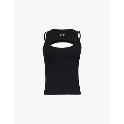 Off-white Stamp Brand-embroidered Cotton-blend Jersey Top