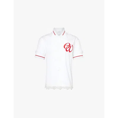 Off-white Baseball Brand-embroidery Lace-trim Cotton-faille Shirt In White
