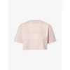 OFF-WHITE OFF-WHITE C/O VIRGIL ABLOH WOMEN'S BURNISHED BRAND-EMBELLISHED CROPPED COTTON-JERSEY T-SHIRT