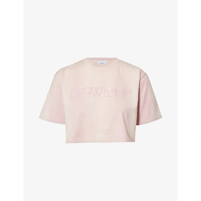 Off-white Brand-embellished Cropped Cotton-jersey T-shirt In Burnished