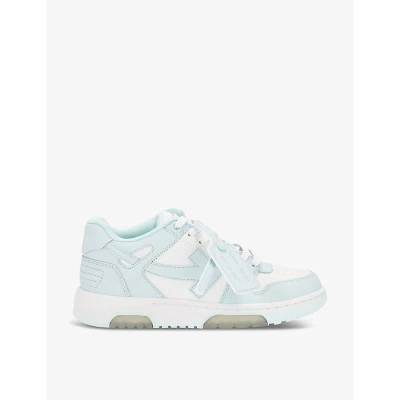 Off-white Out Of Office Logo-embroidered Leather Low-top Trainers In Pale Blue