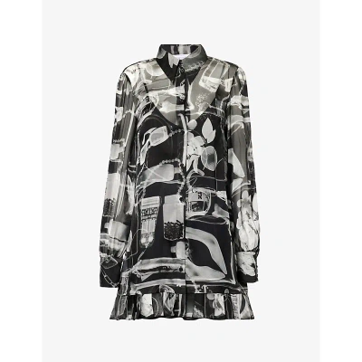 Off-white X-ray Patterned Semi-sheer Silk Mini Dress In White Black