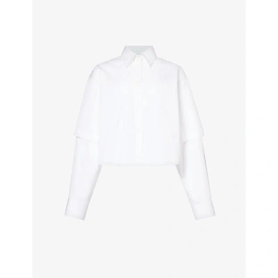 Off-white Bookish Baseball Layered-sleeve Relaxed-fit Cotton Shirt In White