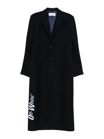 Off-white Long Tailored Wool Coat In Black
