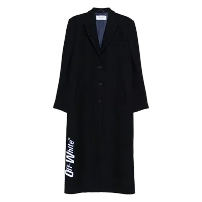 Off-white Long Tailored Wool Coat In Black