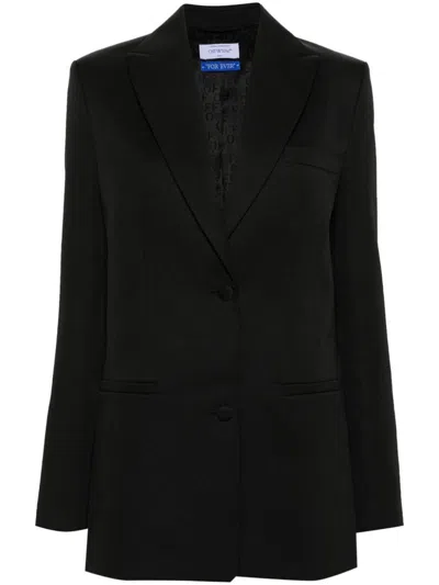 Off-white Single-breasted Virgin-wool Blazer In Black