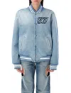 Off-white Light Blue Denim Bomber Jacket In Blue