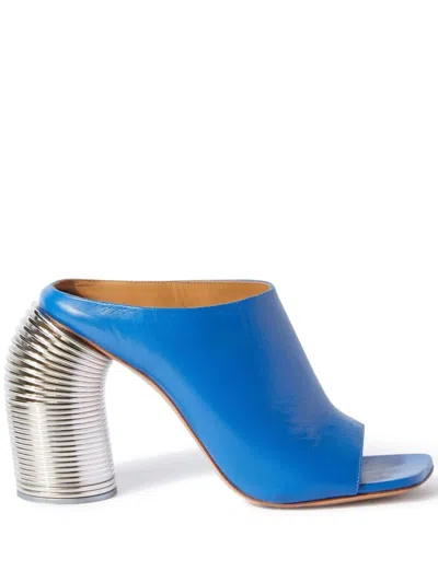 Off-white Cobalt Blue High Cylindrical Heel Leather Sandals For Women