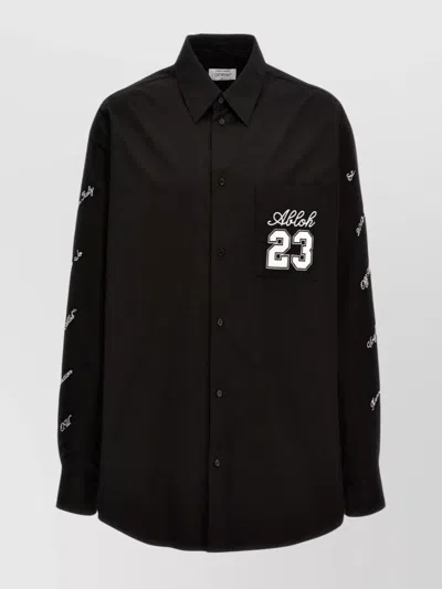OFF-WHITE COLLARED SHIRT WITH EMBROIDERED FRONT POCKET