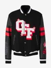 Off-white Dices Lea Varsity Jacket In 100% Leather Sleeves Feature Contrast Stripes And Additional Logo Patches.