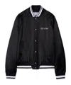 Off-white College Satin Souvenir Bomber Jacket In Black