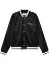 Off-white College Satin Souvenir Bomber Jacket In Black