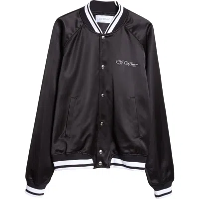 Off-white College Souvenir Sateen Bomber Jacket In Black - White