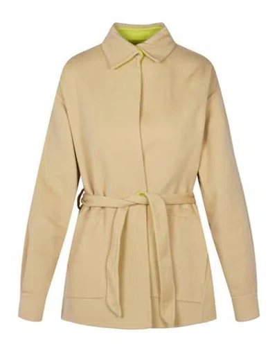 Off-white Color-block Wool Blend Cape Woman Coat Beige Size 4 Virgin Wool, Cashmere