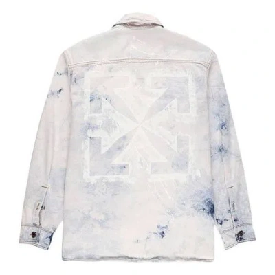 Off-white Colour Colour Rendering Ink Lapel Loose Denim Jacket Men White In Neutral