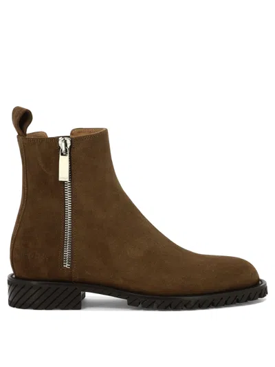 Off-white Men's Brown Suede Combat Ankle Boots For Ss24