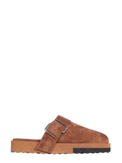 Off-white Comfort Suede Slippers In Brown