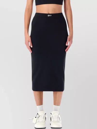 Off-white Comfortable Midi Skirt Elastic Waistband In Black