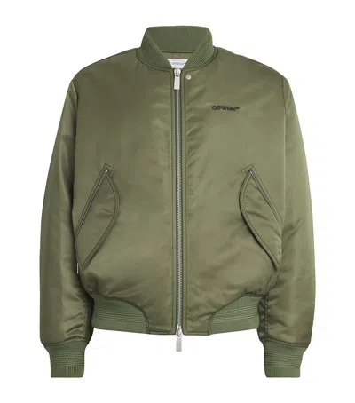 Off-white Contrast-stitch Bomber Jacket In Green