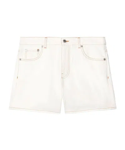 OFF-WHITE CONTRAST-STITCHING DENIM SHORTS