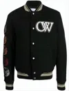 Off-white Contrast-trim Black Wool Blend Bomber Jacket In Black