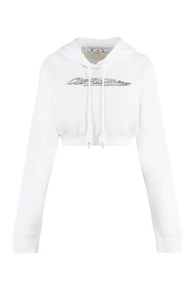 Off-white Contrasting Color Logo White Cropped Hoodie For Women