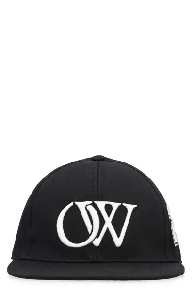 Off-white Contrasting Logo Flat Visor Baseball Hat In Black