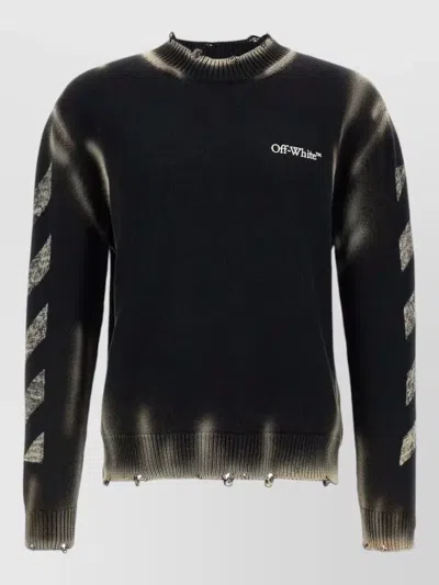 Off-white Corrosion Knit Crewneck Diagonal Stripe In Black