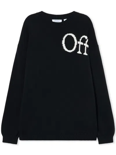 Off-white Cot Ow Shared Logo Knit Crew In Black