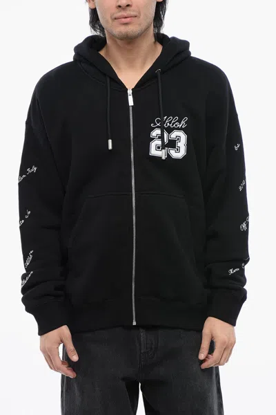 Off-white Cotton 23 Skate Hoodie With Contrast Embroidery In Black