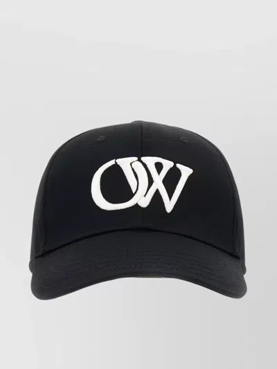 Off-white Cotton Baseball Cap Curved Visor In Black