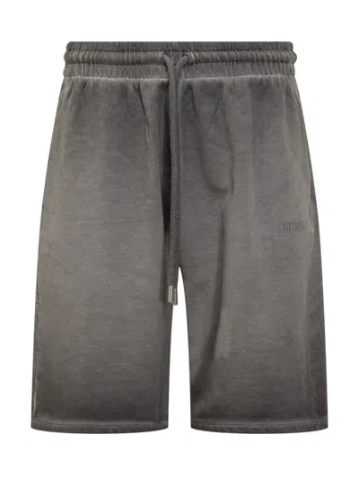 Off-white Off White Logo Embroidered Drawstring Shorts In Gray