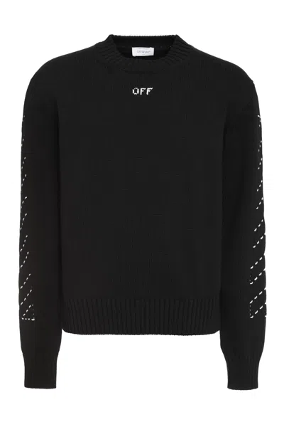 Off-white Cotton Crew-neck Sweater In Nero/bianco