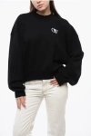 Off-white Cotton Crew-neck Sweatshirt With Contrast Embroidery