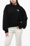 Off-white Cotton Crew-neck Sweatshirt With Contrast Embroidery In Black