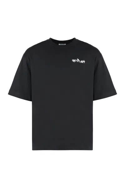 Off-white Floral-print Crew-neck T-shirt In Black