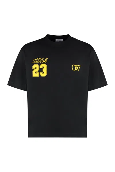 Off-white Cotton Crew-neck T-shirt In Black/gold