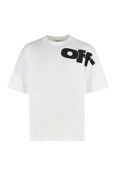 Off-white Crew Neck Shared Logo Cotton T-shirt With Print In White
