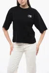 Off-white Cotton Crew-neck Sweatshirt With Contrast Embroidery In Black
