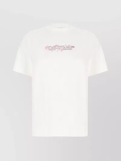 Off-white Cotton Crew Neck T-shirt With Graphic Print In White