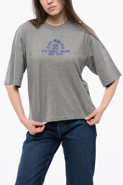 Off-white Cotton Crew-neck T-shirt With Print Logo In Grey