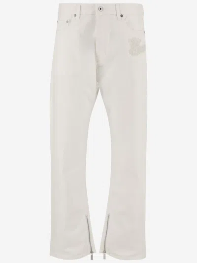 Off-white Cotton Denim Jeans With Logo In Gesso