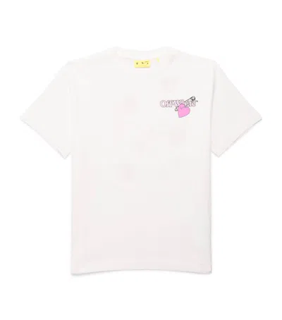 Off-white Kids' Cotton Diagonal Arrow And Heart T-shirt In White