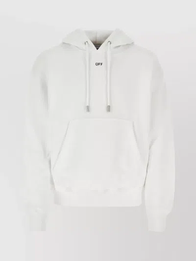 Off-white Cotton Hooded Sweater With Drawstring And Pouch Pocket In White