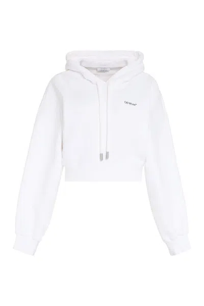 Off-white Floral-print Cropped Hoodie In White