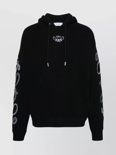 OFF-WHITE COTTON HOODIE LOGO EMBROIDERED DRAWSTRING DETAIL