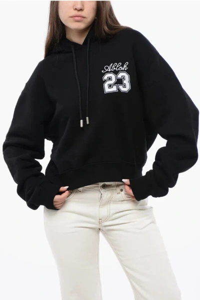 Off-white Cotton Hoodie With Contrast Embroidery In Black